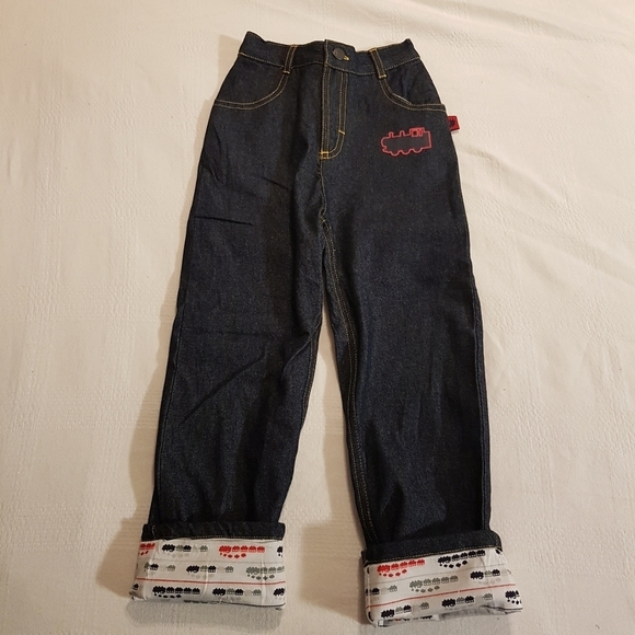 Thomas the train boys size 4T jersey lined jeans, 4 pockets dark wash - Picture 1 of 4